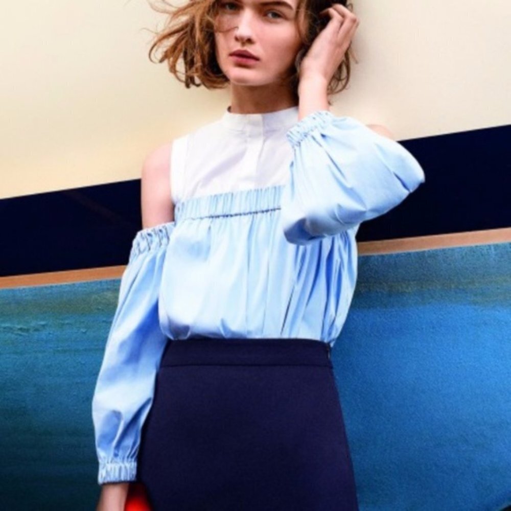 Milly Poplin Off Shoulder Top Powder Blue Small